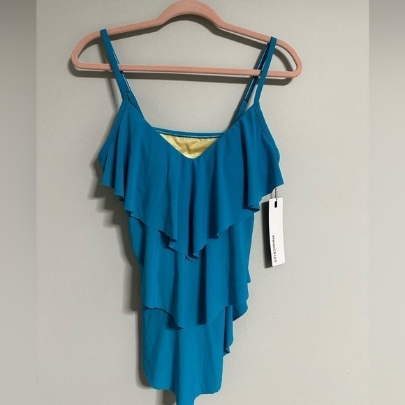 MAGICSUIT by Miriclesuit Rita Tankini Top Blue Pacific 10 Slimming Ruffles - Picture 1 of 14
